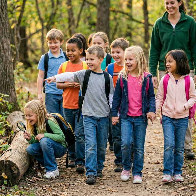 Children exploring on a field trip in nature